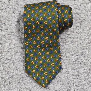 Brooks‎ Brothers 346 Men's Tie Green Floral Pure Silk Retro Funky Party